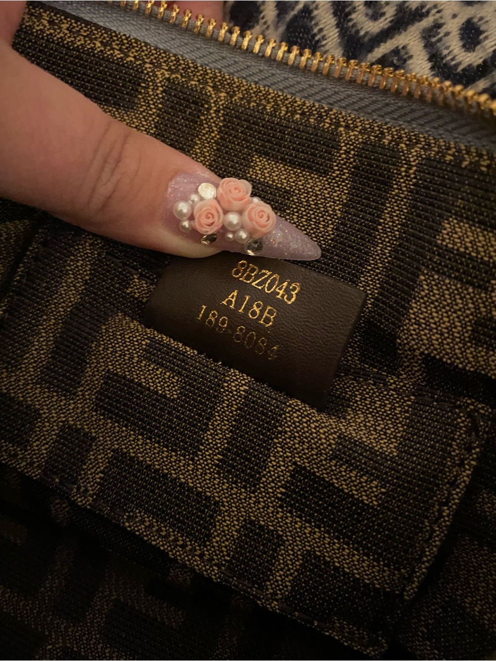 Fendi Blue FF Canvas Mini Bag with Tan Leather Handles - Picture 7 of 8
